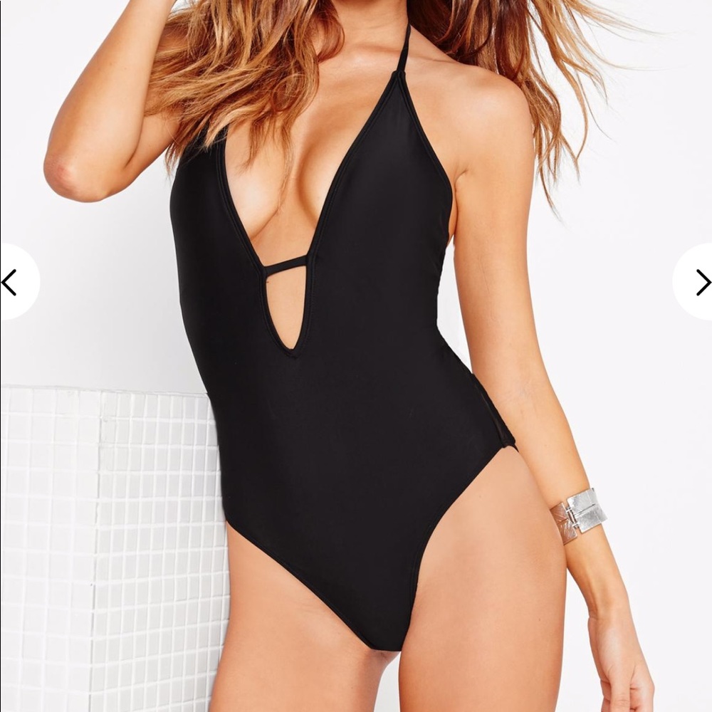 Missguided halter black swimsuit